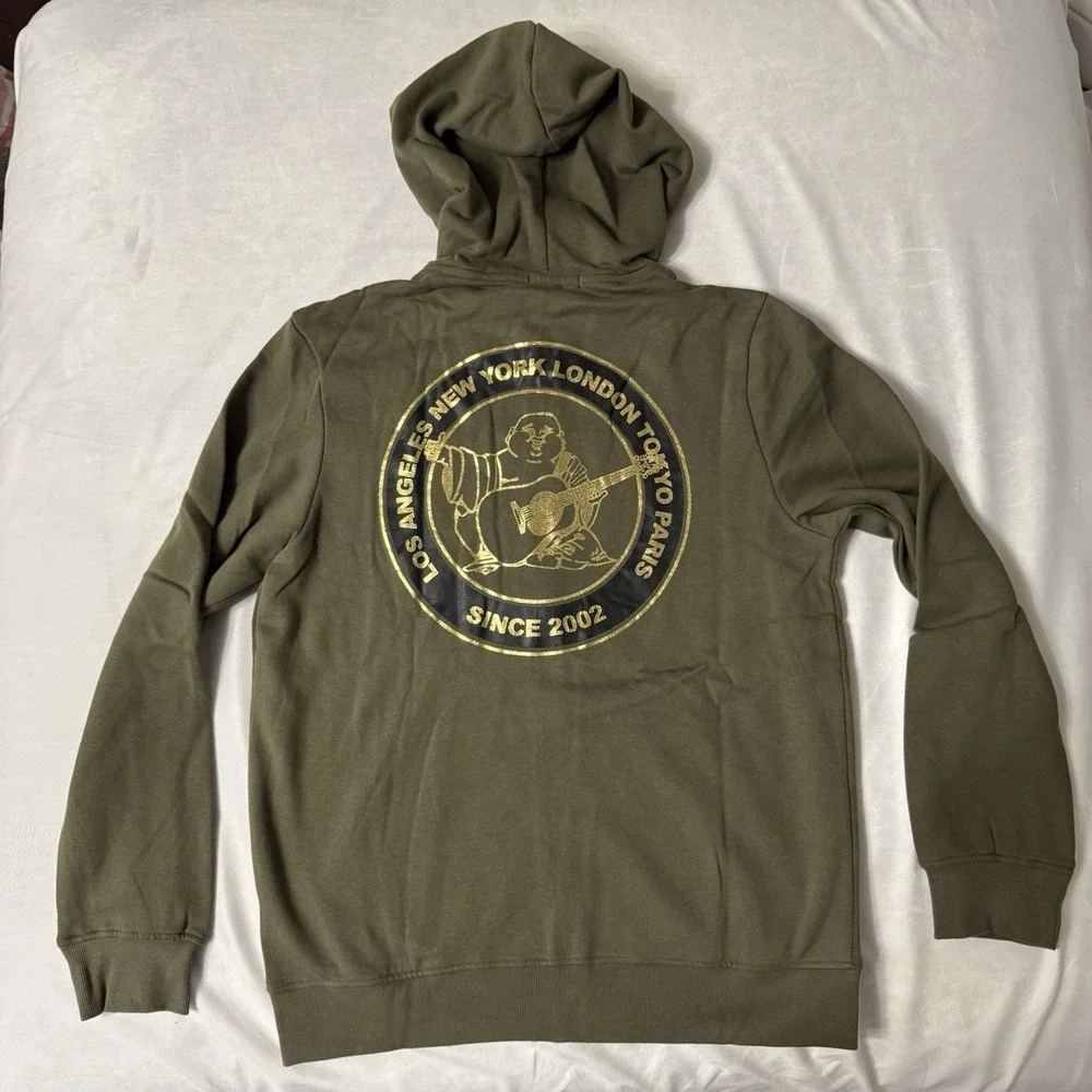 True Religion Hoodie Mens Large Green Full Zip‎ Buddha Hooded Sweatshirt NWT